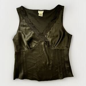 Women’s George Black Stretch Top Size Large Lace Cami Satin Breathable Comfort